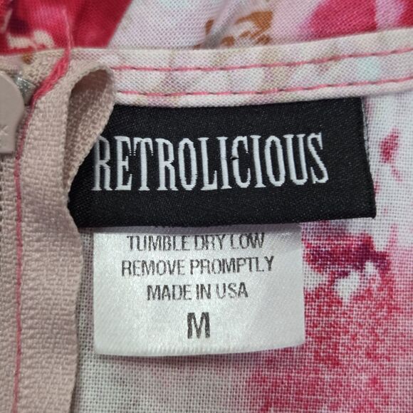 Retrolicious Vintage Pink Tulips Cotton Fit & Flare Dress Retro Style Size M USA - Picture 2 of 10